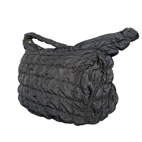 Black Quilted Puffer Shoulder Crossbody Hobo Bag - Picture 5 of 11